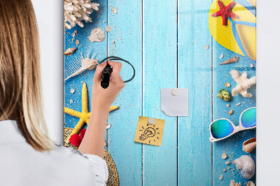 Memobord van glas met print inclusief neodymium magneten Zomerse herinneringen op een blauwe achtergrond