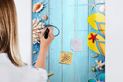 Memobord van glas met print inclusief neodymium magneten Zomerse herinneringen op een blauwe achtergrond