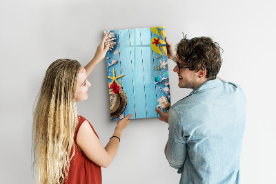 Memobord van glas met print inclusief neodymium magneten Zomerse herinneringen op een blauwe achtergrond