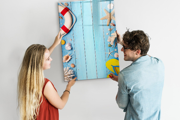 Decoratief glazen wandbord beschrijfbaar en magnetisch Zomerse herinneringen aan een omgeving aan zee