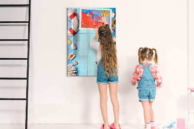 Decoratief glazen wandbord beschrijfbaar en magnetisch Zomerse herinneringen aan een omgeving aan zee