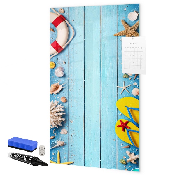 Decoratief glazen wandbord beschrijfbaar en magnetisch Zomerse herinneringen aan een omgeving aan zee