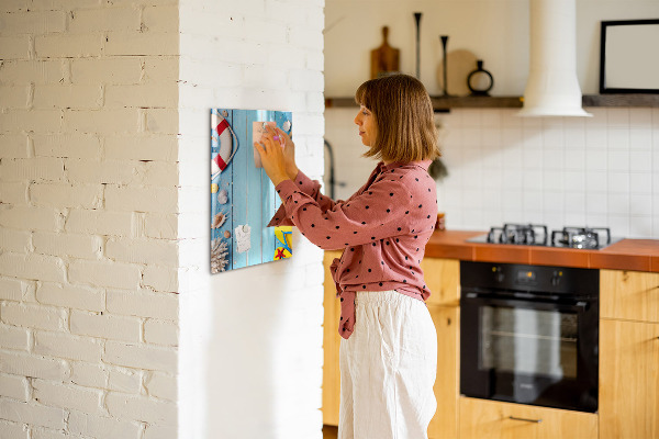 Decoratief glazen wandbord beschrijfbaar en magnetisch Zomerse herinneringen aan een omgeving aan zee