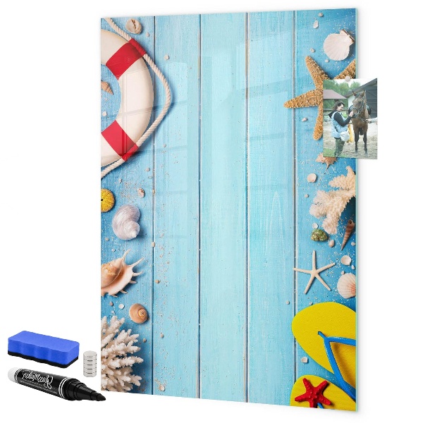 Decoratief glazen wandbord beschrijfbaar en magnetisch Zomerse herinneringen aan een omgeving aan zee
