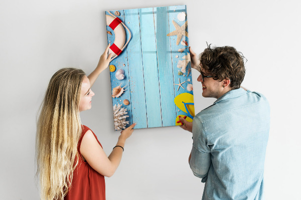 Decoratief glazen wandbord beschrijfbaar en magnetisch Zomerse herinneringen aan een omgeving aan zee