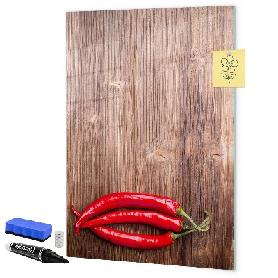 Decoratief glazen wandbord beschrijfbaar en magnetisch Papieren herinneringen en hete pepers