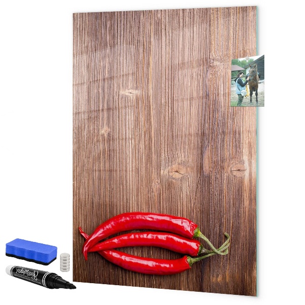 Decoratief glazen wandbord beschrijfbaar en magnetisch Papieren herinneringen en hete pepers