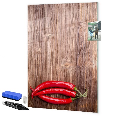 Decoratief glazen wandbord beschrijfbaar en magnetisch Papieren herinneringen en hete pepers