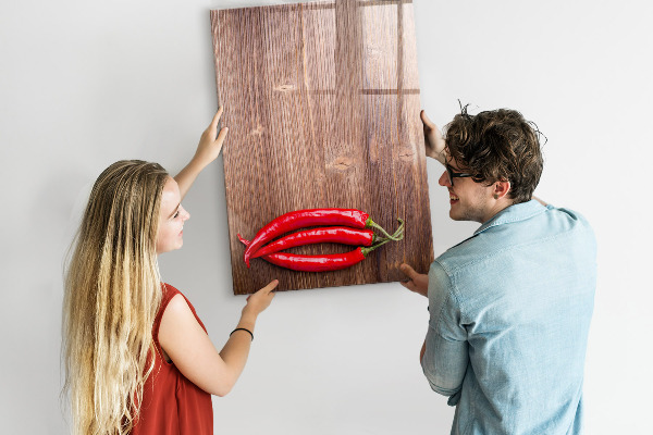 Decoratief glazen wandbord beschrijfbaar en magnetisch Papieren herinneringen en hete pepers