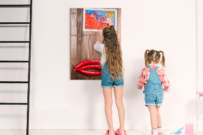 Decoratief glazen wandbord beschrijfbaar en magnetisch Papieren herinneringen en hete pepers