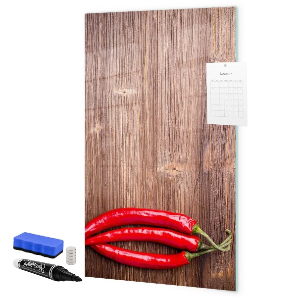 Decoratief glazen wandbord beschrijfbaar en magnetisch Papieren herinneringen en hete pepers