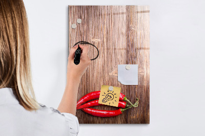 Decoratief glazen wandbord beschrijfbaar en magnetisch Papieren herinneringen en hete pepers