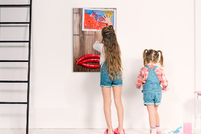 Decoratief glazen wandbord beschrijfbaar en magnetisch Papieren herinneringen en hete pepers