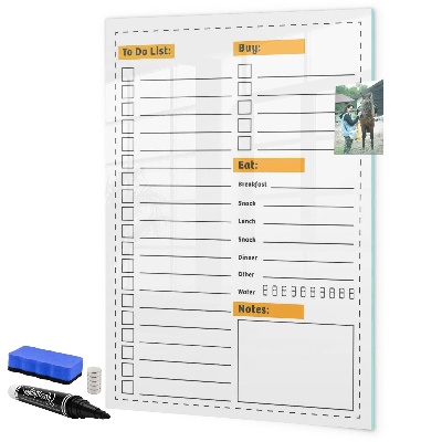 Memobord van glas met print inclusief neodymium magneten Plan je taken en aankopen in stijl.