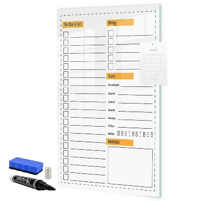 Memobord van glas met print inclusief neodymium magneten Plan je taken en aankopen in stijl.