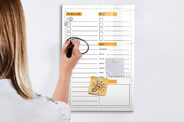Memobord van glas met print inclusief neodymium magneten Plan je taken en aankopen in stijl.