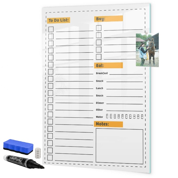 Memobord van glas met print inclusief neodymium magneten Plan je taken en aankopen in stijl.