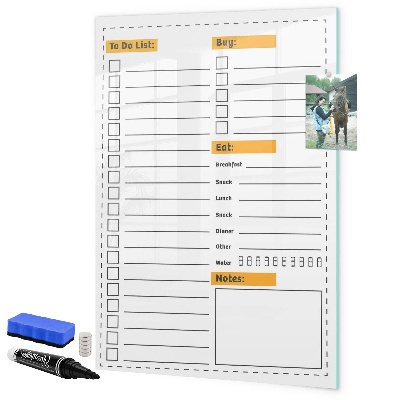Memobord van glas met print inclusief neodymium magneten Plan je taken en aankopen in stijl.