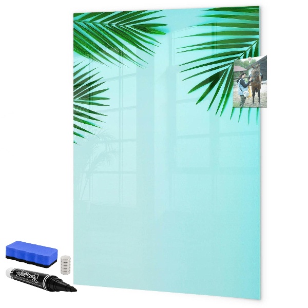 Decoratief glazen wandbord beschrijfbaar en magnetisch Groene bladeren en herinneringen in foto's