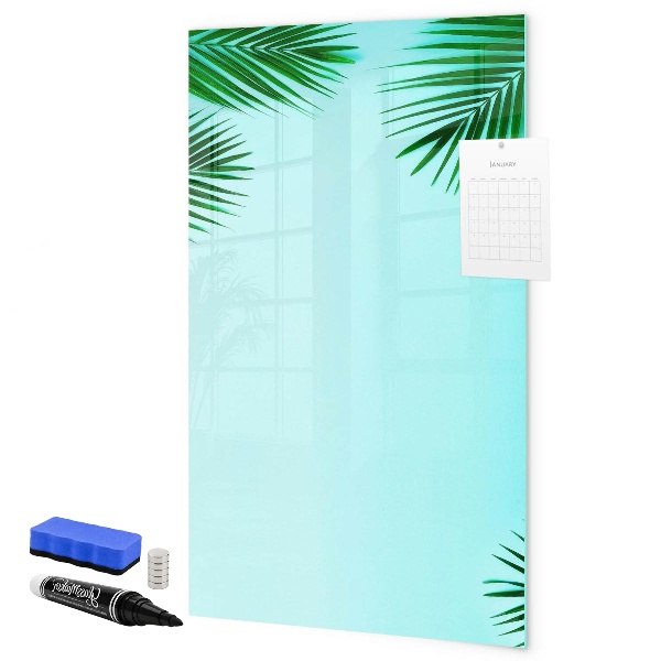 Decoratief glazen wandbord beschrijfbaar en magnetisch Groene bladeren en herinneringen in foto's
