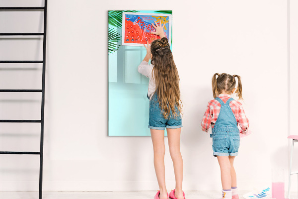 Decoratief glazen wandbord beschrijfbaar en magnetisch Groene bladeren en herinneringen in foto's