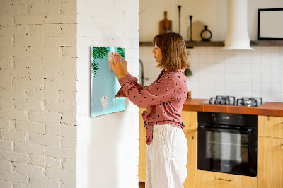 Decoratief glazen wandbord beschrijfbaar en magnetisch Groene bladeren en herinneringen in foto's