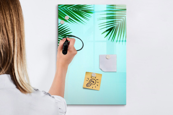 Decoratief glazen wandbord beschrijfbaar en magnetisch Groene bladeren en herinneringen in foto's