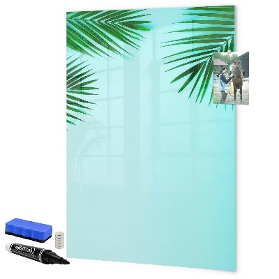 Decoratief glazen wandbord beschrijfbaar en magnetisch Groene bladeren en herinneringen in foto's