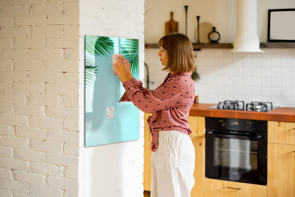 Decoratief glazen wandbord beschrijfbaar en magnetisch Groene bladeren en herinneringen in foto's