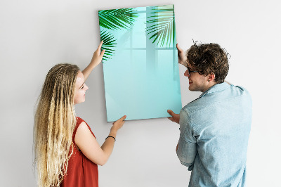Decoratief glazen wandbord beschrijfbaar en magnetisch Groene bladeren en herinneringen in foto's