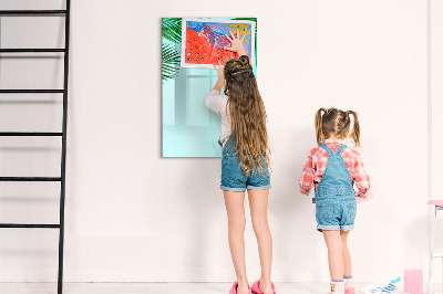 Decoratief glazen wandbord beschrijfbaar en magnetisch Groene bladeren en herinneringen in foto's