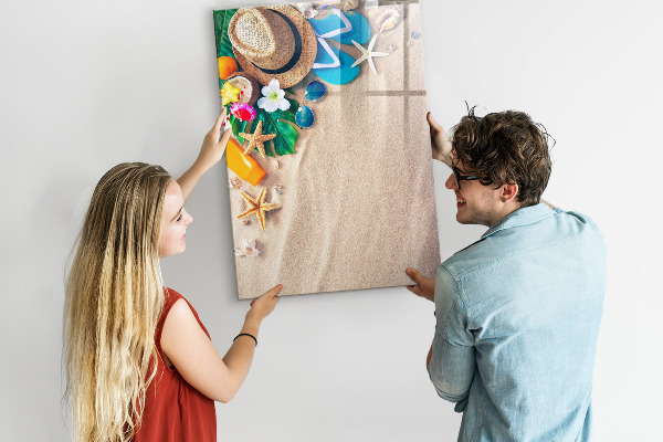 Decoratief glazen wandbord beschrijfbaar en magnetisch Een creatief moodboard voor vakantieherinneringen