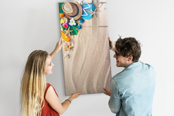 Decoratief glazen wandbord beschrijfbaar en magnetisch Een creatief moodboard voor vakantieherinneringen