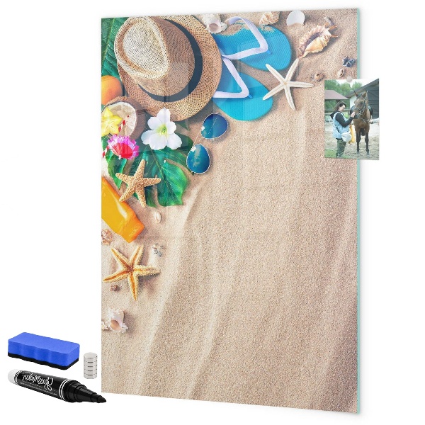 Decoratief glazen wandbord beschrijfbaar en magnetisch Een creatief moodboard voor vakantieherinneringen