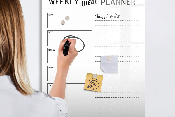 Decoratief glazen wandbord beschrijfbaar en magnetisch Maaltijdplanner voor elke week