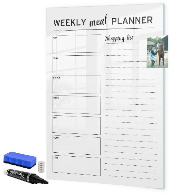 Decoratief glazen wandbord beschrijfbaar en magnetisch Maaltijdplanner voor elke week