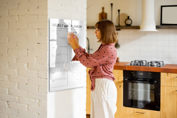 Decoratief glazen wandbord beschrijfbaar en magnetisch Maaltijdplanner voor elke week