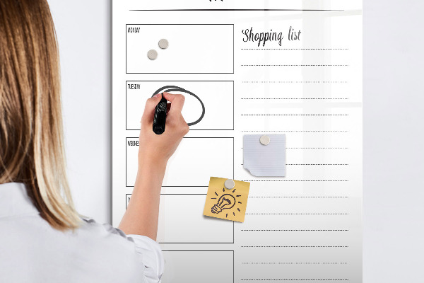 Decoratief glazen wandbord beschrijfbaar en magnetisch Maaltijdplanner voor elke week