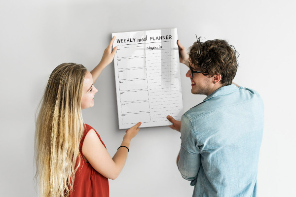 Decoratief glazen wandbord beschrijfbaar en magnetisch Maaltijdplanner voor elke week