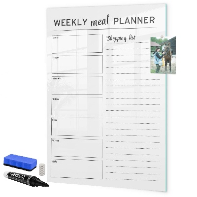 Decoratief glazen wandbord beschrijfbaar en magnetisch Maaltijdplanner voor elke week