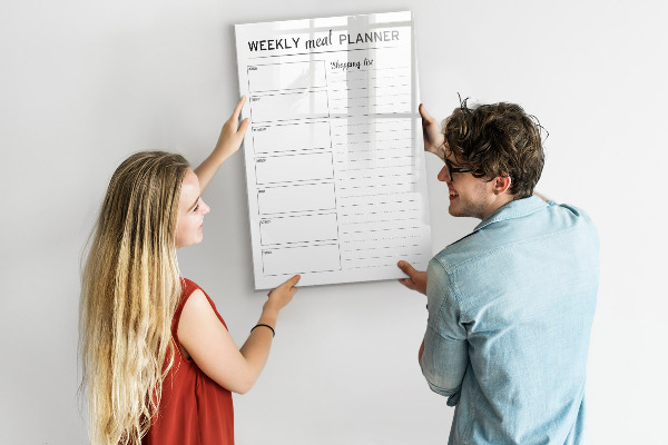 Decoratief glazen wandbord beschrijfbaar en magnetisch Maaltijdplanner voor elke week