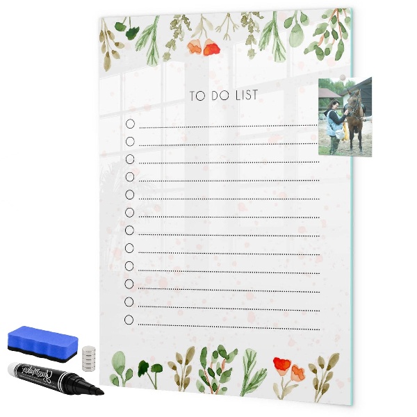 Memobord van glas met print inclusief neodymium magneten Takenlijst met ruimte voor foto's