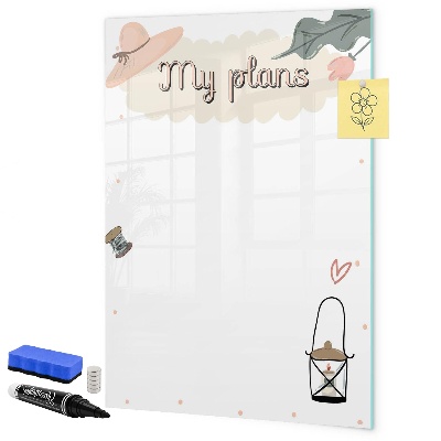 Memobord van glas met print inclusief neodymium magneten Plannen maken met plezier en creativiteit