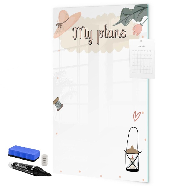 Memobord van glas met print inclusief neodymium magneten Plannen maken met plezier en creativiteit