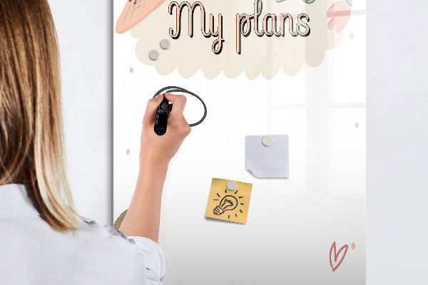 Memobord van glas met print inclusief neodymium magneten Plannen maken met plezier en creativiteit