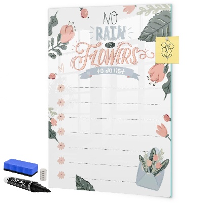 Decoratief glazen wandbord beschrijfbaar en magnetisch Bloemen en herinneringen op één plek.
