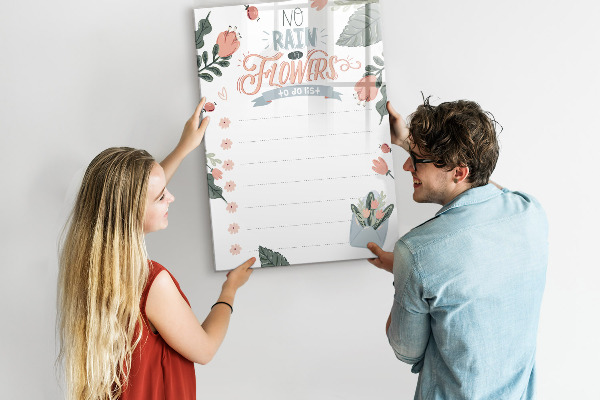 Decoratief glazen wandbord beschrijfbaar en magnetisch Bloemen en herinneringen op één plek.