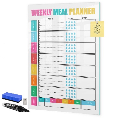 Decoratief glazen wandbord beschrijfbaar en magnetisch Maaltijdplanner voor elke week