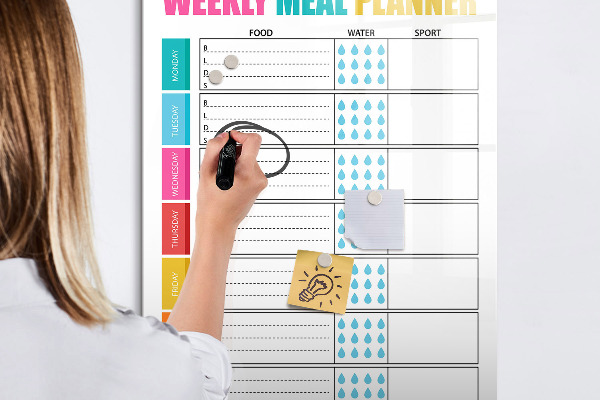 Decoratief glazen wandbord beschrijfbaar en magnetisch Maaltijdplanner voor elke week