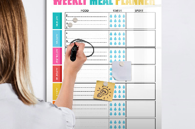 Decoratief glazen wandbord beschrijfbaar en magnetisch Maaltijdplanner voor elke week